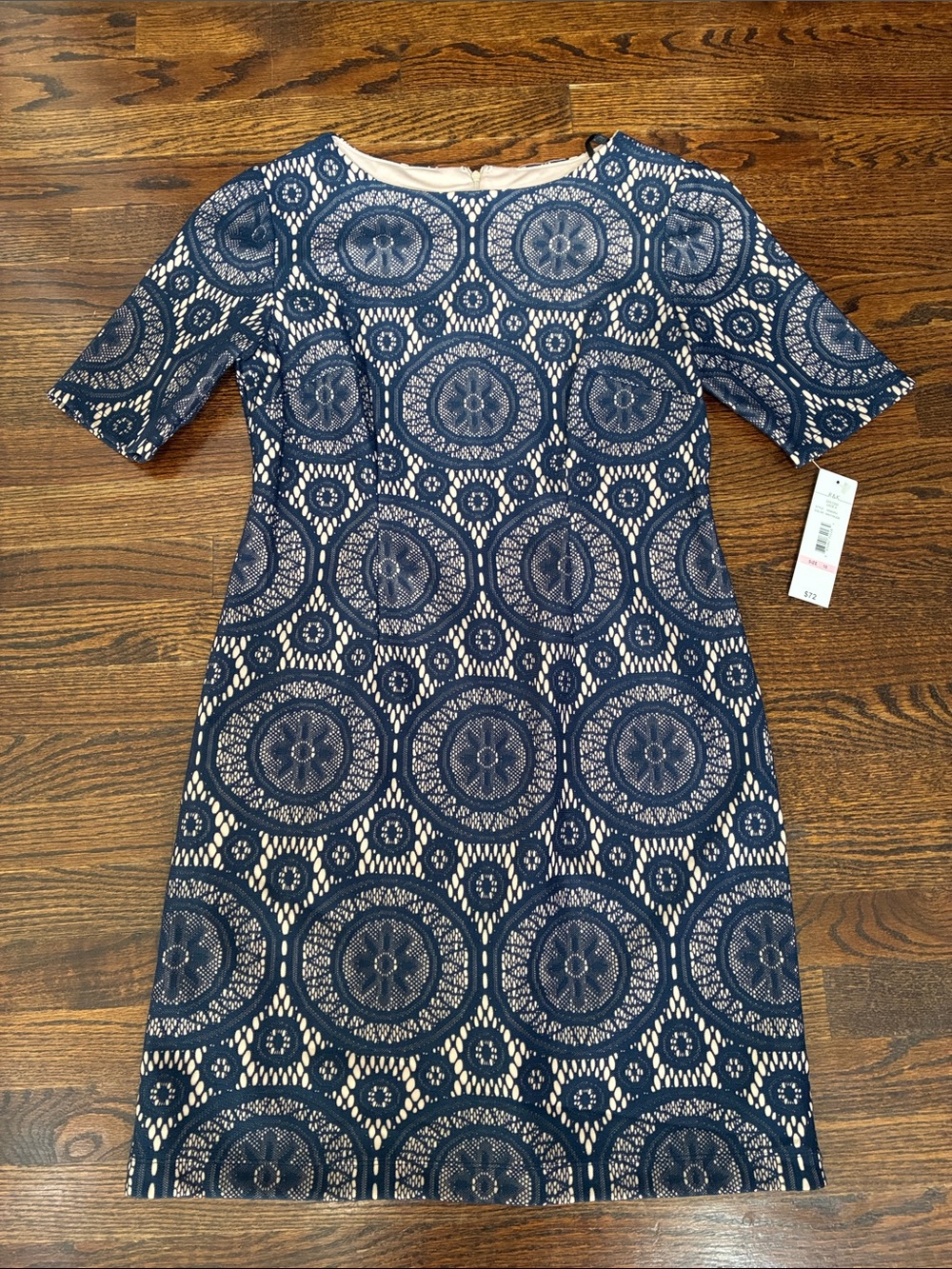 R&K Navy and Cream Medallion Lace-Effect Midi Dress